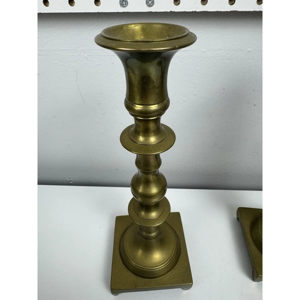 Vtg Mid Century Brass Candlesticks Pair 9.5